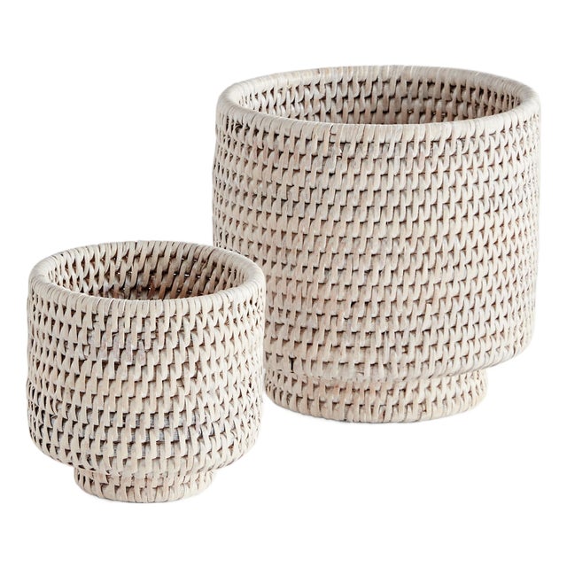 Burma Rattan Cachepots Small, Set Of 2 For Sale
