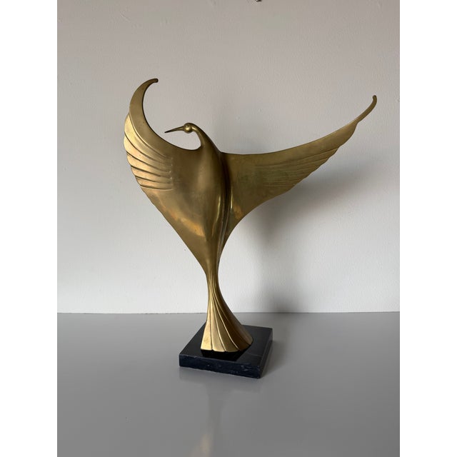1980s Art Deco Style Brass Bird Sculpture on Black Marble Base For Sale - Image 10 of 12