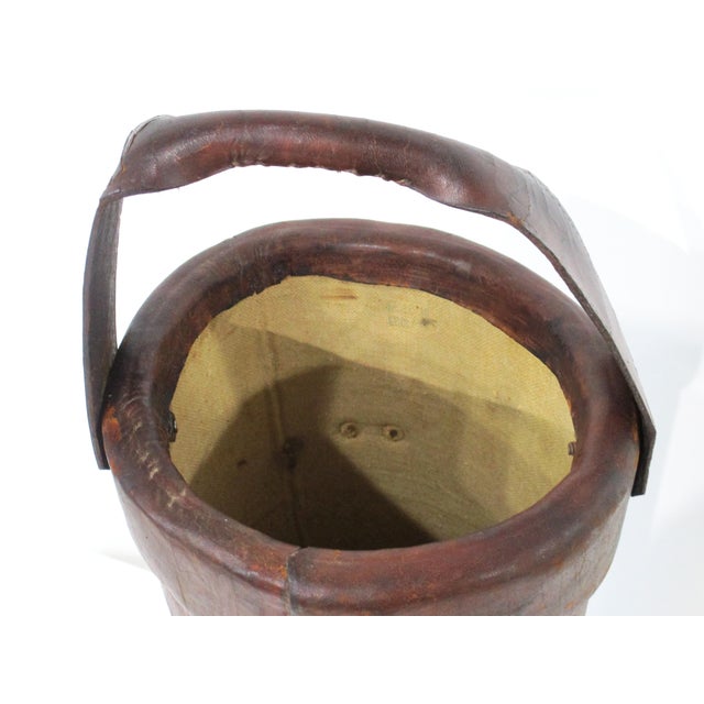 Brown British Leather Fire Bucket Umbrella Cane Holder For Sale - Image 8 of 12