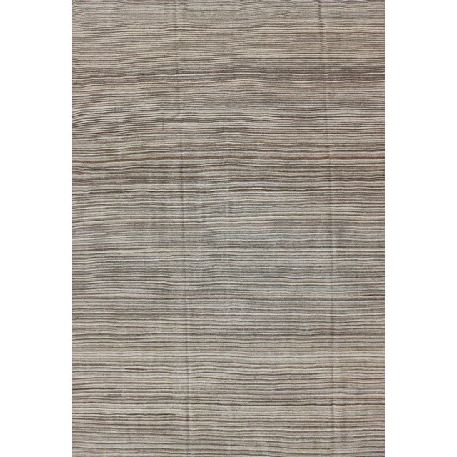 Keivan Woven Arts Modern Kilim With Solid Design in Variation of Gray Tones For Sale - Image 4 of 12