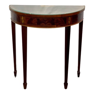 Vintage Hekman Federal Style Mahogany Inlay Demi Lune Entry / Console Table For Sale
