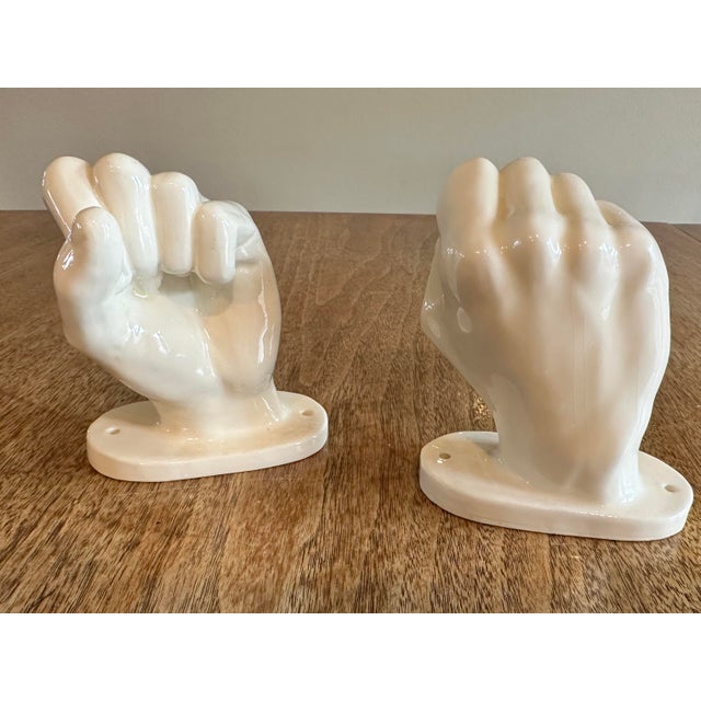 Pair of Vintage 1977 Nancy Funk White Ceramic Wall Mounted Hands - Signed For Sale In Salt Lake City - Image 6 of 11