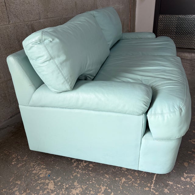 1980s Postmodern Teal Leather Loveseat by Directional Furniture. Circa 1980s. For Sale - Image 5 of 18