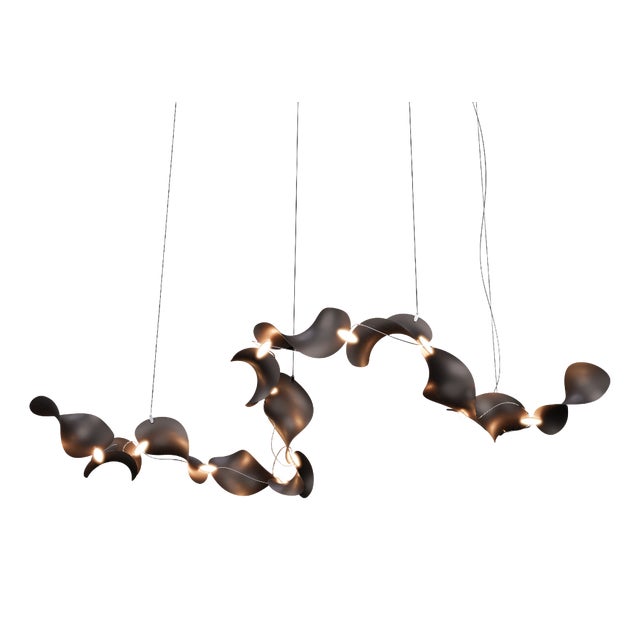 Dune 12 Curve Chandelier with Shades in Dark Bronze Metallic Tone by Daniel Becker for Moss Objects For Sale