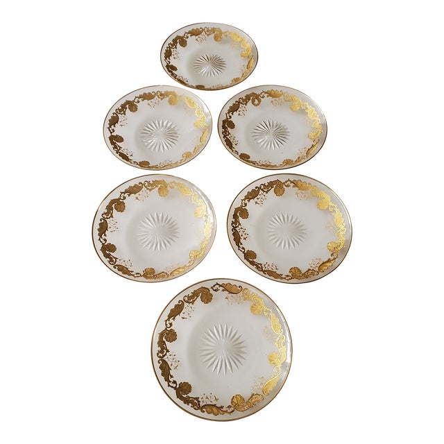 Baccarat - フランス アンティーク リキュールセット デカンタ 6客セット プレート Antique Baccarat Style Plates With Raised Gold Accents- Set