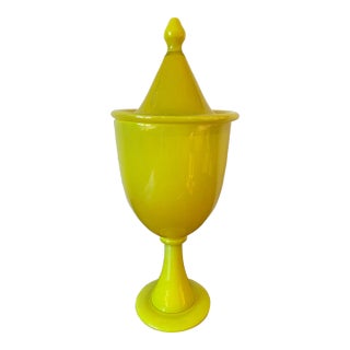 Vintage Tall Yellow Empoli Circus Tent Glass Apothecary Jar For Sale