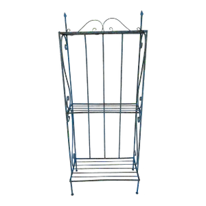 Mid 20th Century Vintage Blue Distressed Iron Bakers Rack