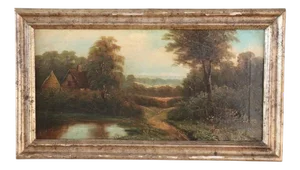English Landscape, Oil Painting on Canvas, 19th Century, Framed