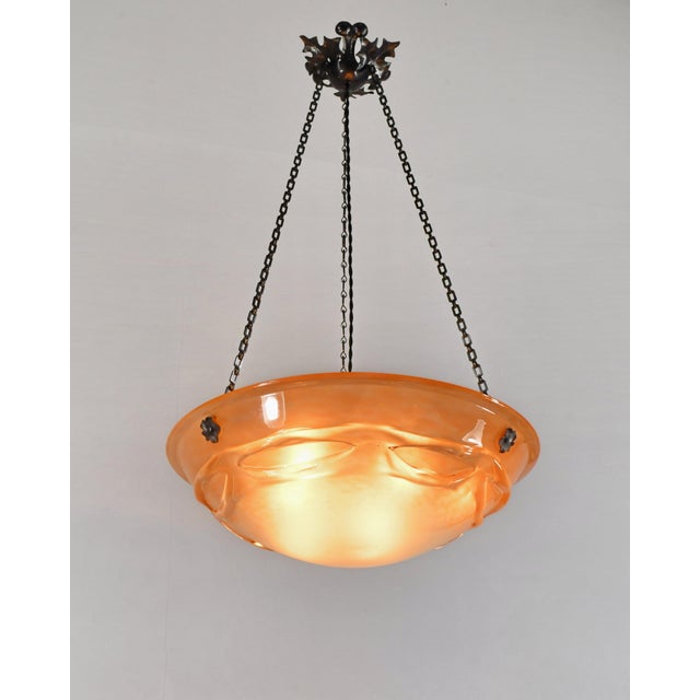 1920s French Art Deco Pendant Light by Le Verre Francais Schneider - 1930 Chandelier France For Sale - Image 5 of 11