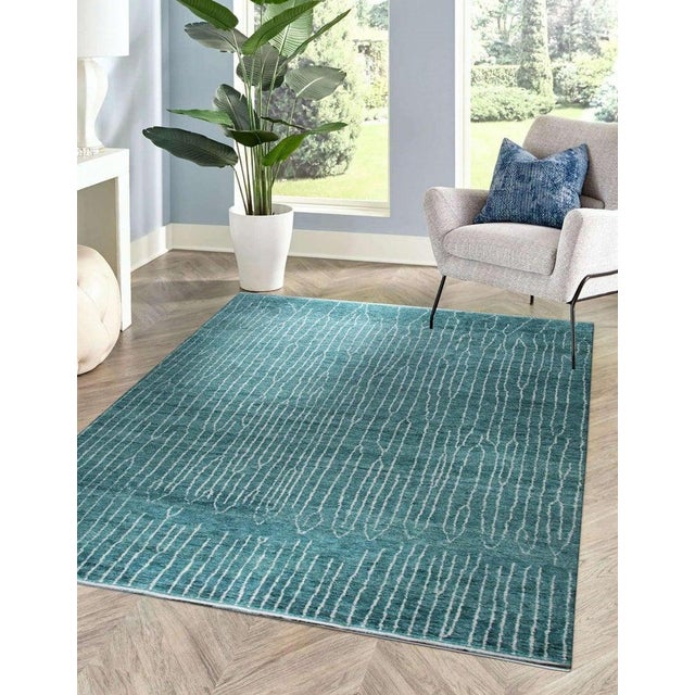 Cerulean 9x12 Green Hand-Knotted Wool Linear Silhouette Geometric Modern Carpet Rug For Sale - Image 8 of 9