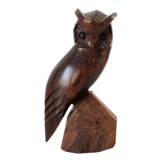 Vintage Ironwood Hand Carved Owl Sculpture For Sale
