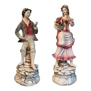Large Italian Capodimonte Statues Figurines - Peasant Boy & Girl With Roses - 25"