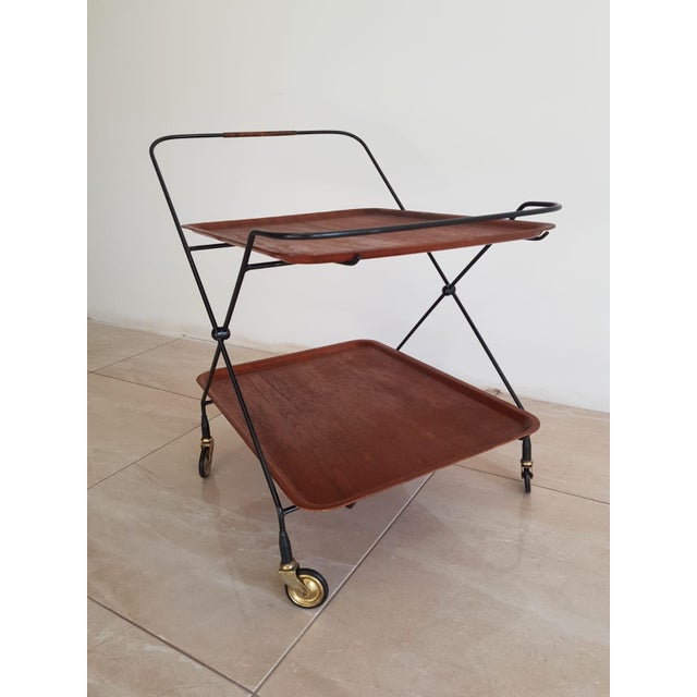 Mid-Century Modern Teak Serving Bar Cart by Paul Nagel for Jie Gantofta, Sweden, 1960s For Sale - Image 11 of 12
