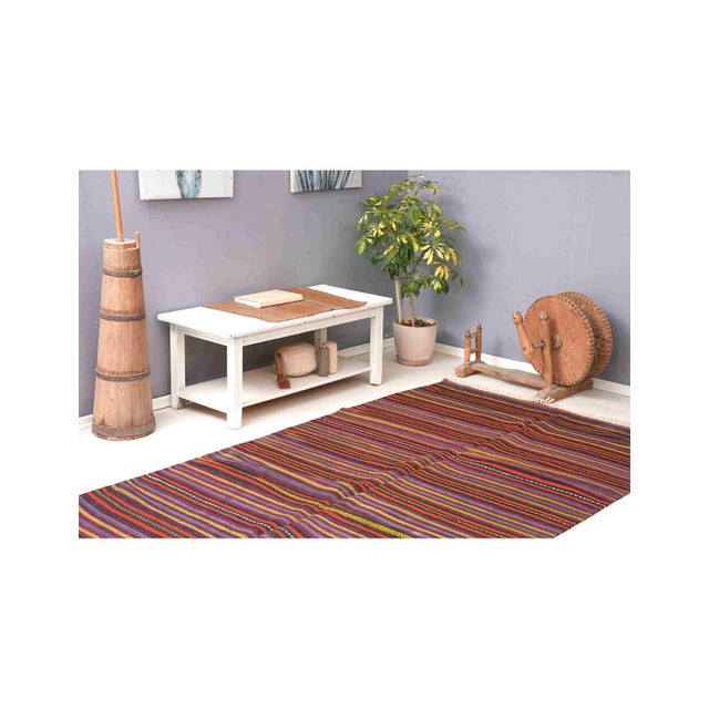 Striped Vintage Turkish Kilim Rug - 5`2" X 12`0" For Sale In Los Angeles - Image 6 of 6