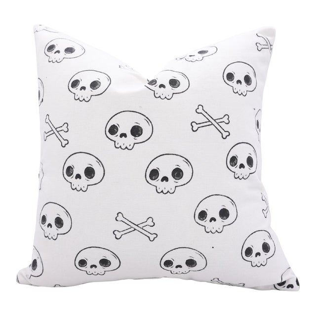 Fabdivine Spooky Skeleton Block Print Pillow Cover Handmade Halloween Cushion for Sofa, Bed & Living Room Size-18x18 For Sale