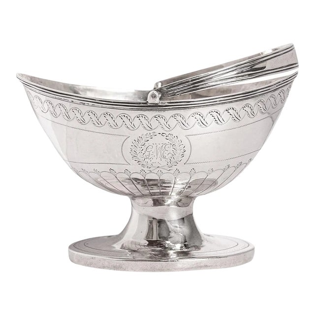 Antique English Sterling Silver Georgian Engraved Sugar Basket Bowl London 1790 For Sale