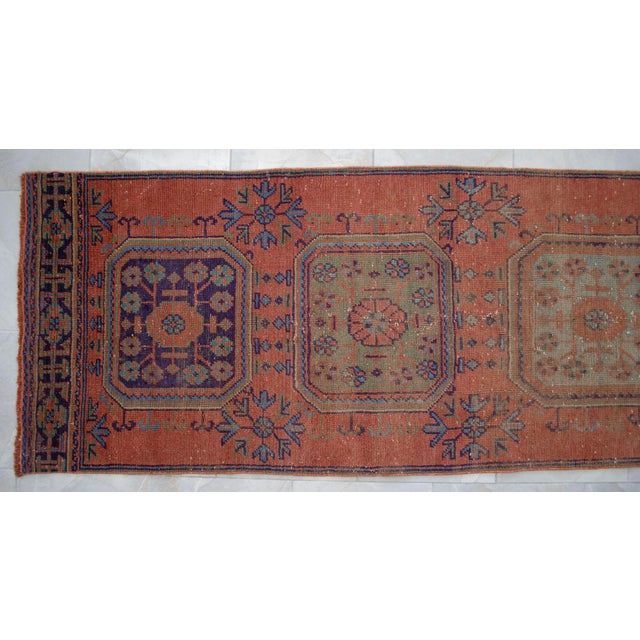 1970s Distressed Oushak Runner Rug Muddy Waters Color Hallway For Sale - Image 6 of 10