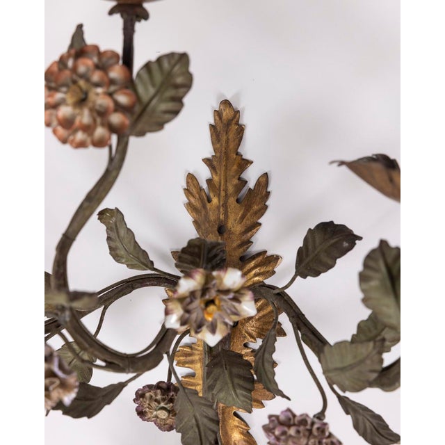 Vintage Italian Floral Wall Lamps in Iron and Porcelain, 1950s, Set of 3 For Sale - Image 15 of 16
