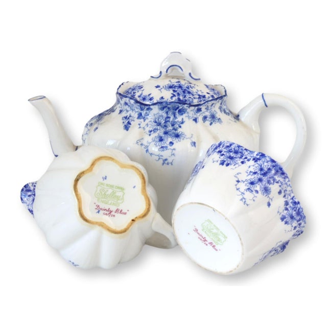 Early 20th Century Shelley “Dainty Blue” Bone China Tea Set , 3 Pc For Sale - Image 5 of 6