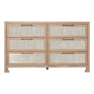 Matthew Izzo Home Carla Cerused Oak, Caned Six Drawer Chest of Drawers With Brass Hardware For Sale