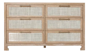 Matthew Izzo Home Carla Cerused Oak, Caned Six Drawer Chest of Drawers With Brass Hardware