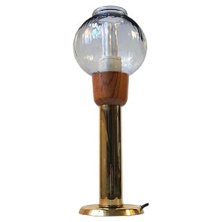 Vintage Danish Brass & Glass Table Lamp from Bang Knudsen, 1970s For Sale