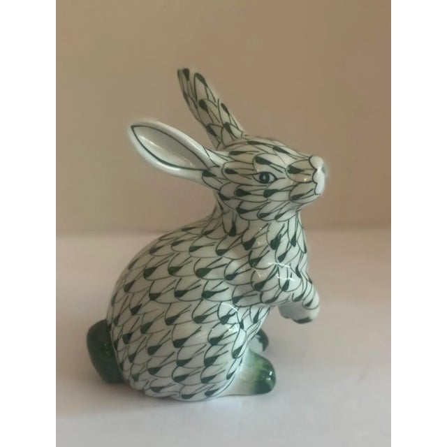 Traditional Andrea by Sadek Green & White Herend Style Porcelain Bunny Figurine For Sale - Image 3 of 7