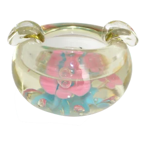 Murano Triple Cased Flower Pink & Baby Blue Glass Bowl Italy Mid-Century 1960s