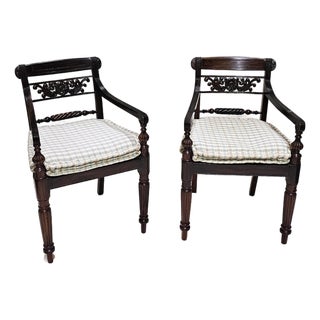 A Pair of Anglo-Indian Hardwood and Caned Armchairs For Sale