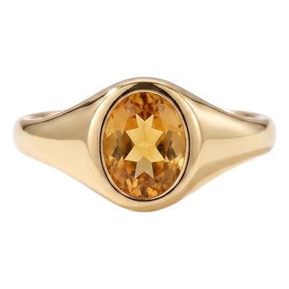 Oval Citrine Signet Ring | November Birthstone Ring | Minimalist Gold Statement Ring Us 7 For Sale