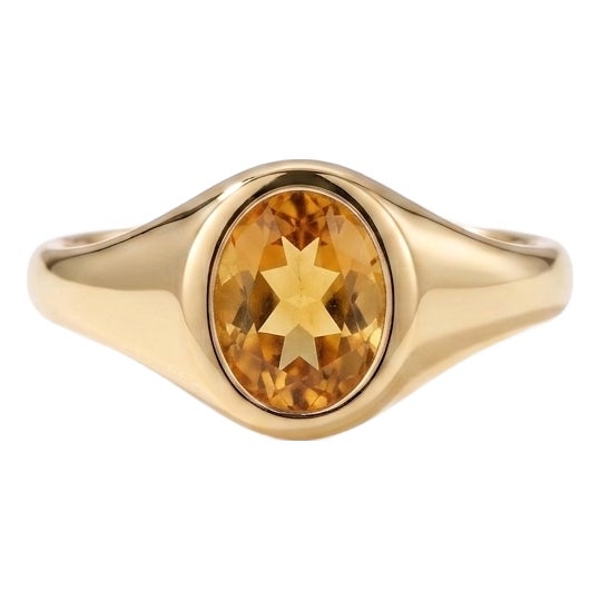 Oval Citrine Signet Ring | November Birthstone Ring | Minimalist Gold Statement Ring Us 7 For Sale