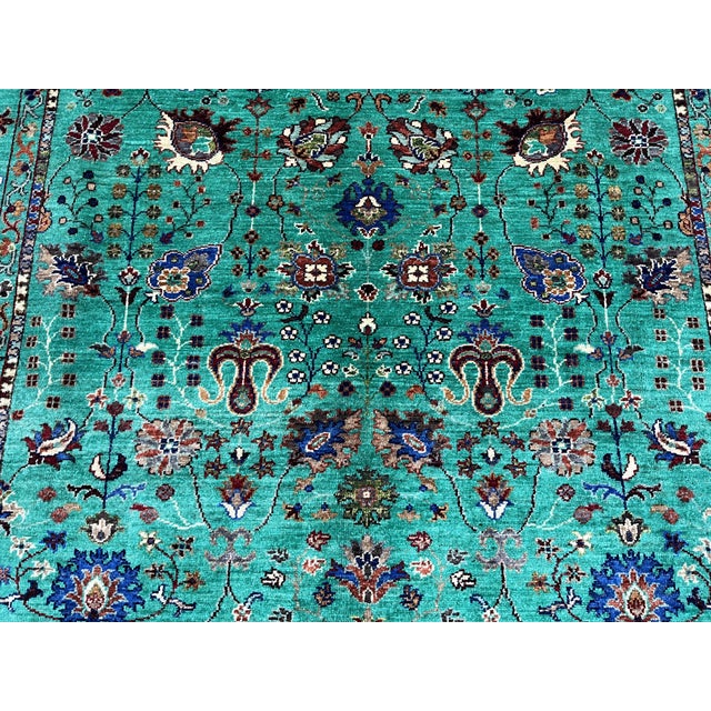 Turquoise Sultani Persian-Inspired Floral Rug, 5'8" X 8'2" For Sale - Image 4 of 14