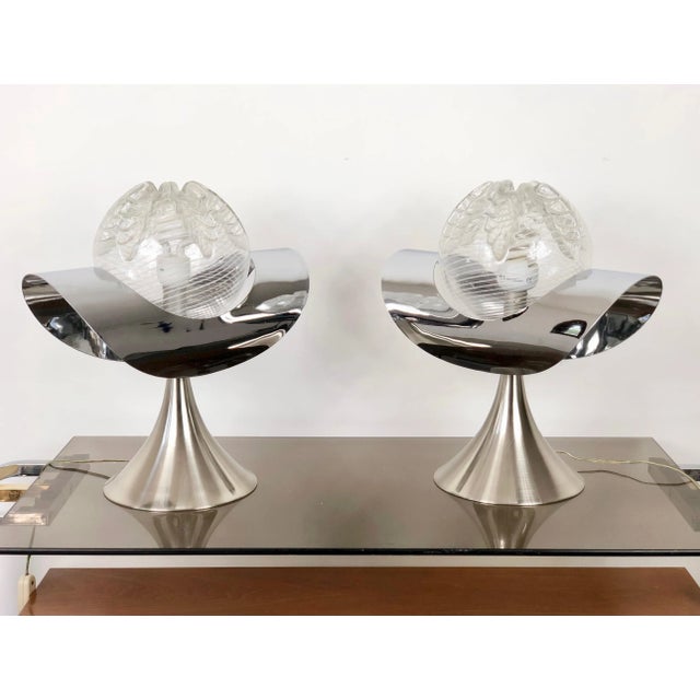Chrome, Steel & Glass Table Lamp, Italy, 1970s, Set of 2 For Sale - Image 4 of 11