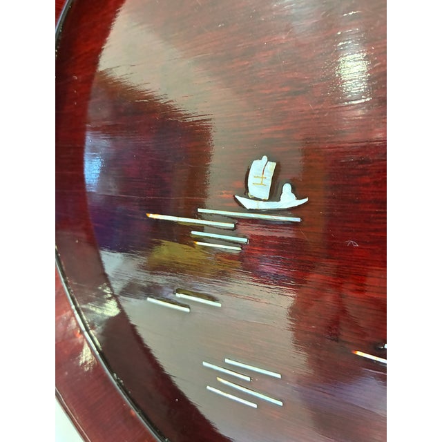 Wood Asian Lacquer Tray With Mother of Pearl Landscape Inlay For Sale - Image 7 of 10