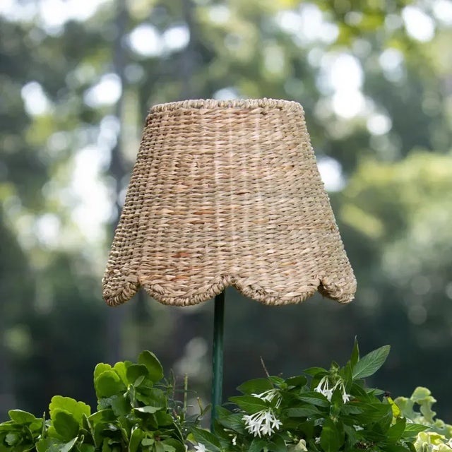 Handwoven seagrass lampshade with signature Maison Maison scallops along bottom and harp fitting. There is a slight...