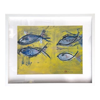 Quadra. II White Framed Surreal Fish Painting For Sale