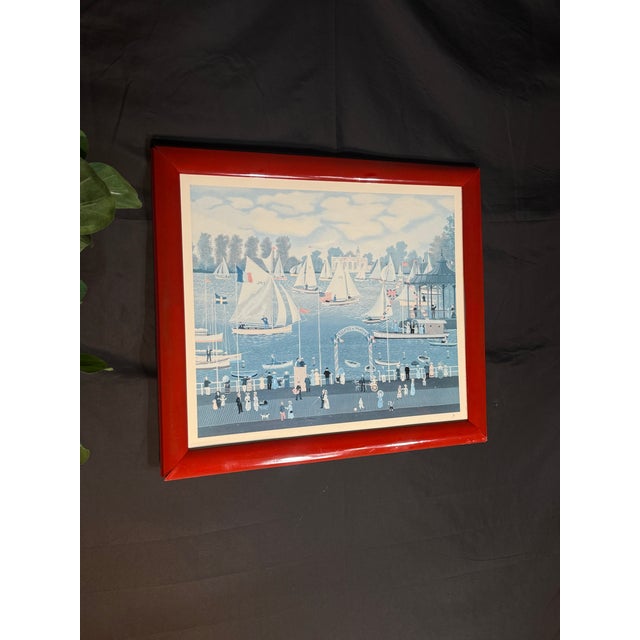 1991 French Harbor Sailboat Framed Print After Michel Delacroix For Sale In Miami - Image 6 of 10