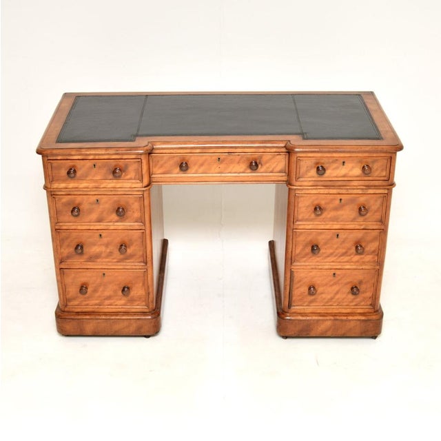 A superb antique Victorian pedestal desk, beautifully made from satin wood. This was made in England, it dates from around...