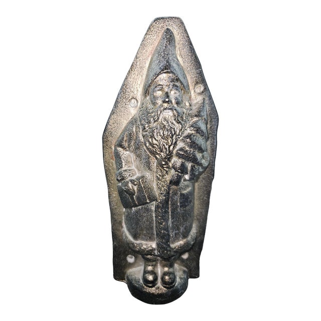 Primitive Faux Tin Metal Style Christmas Santa Belsnickle Chocolate Mold Figurine For Sale