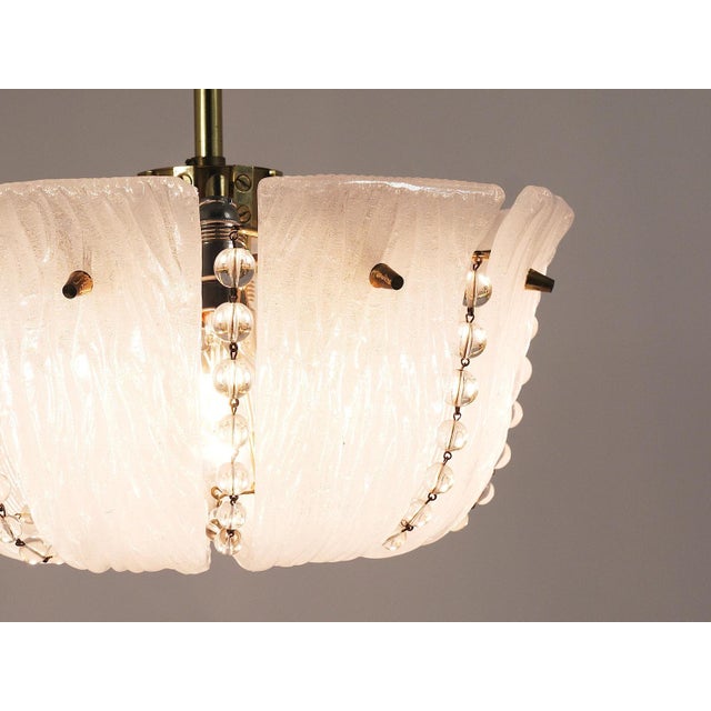 Petite Curved Basket Chandelier in Brass & Glass attributed to J. T. Kalmar for Kalmar, Austria, 1950s For Sale - Image 6 of 18