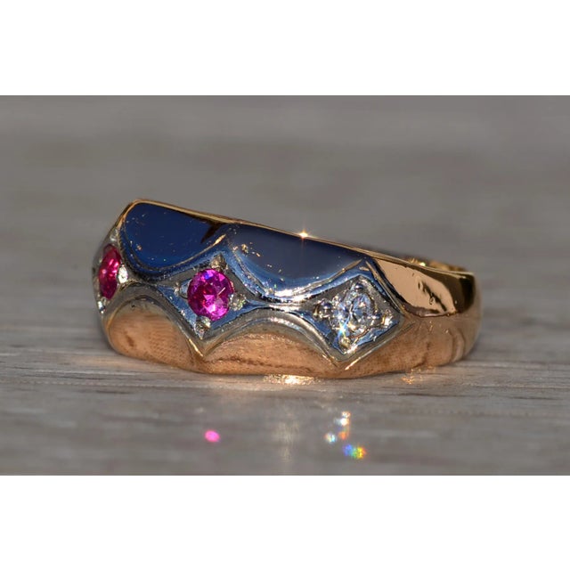 Mid 20th Century The Stinson: Ladies Retro 18K Rose Gold Band set with Ruby and Diamond, Size 3 For Sale - Image 4 of 10