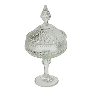 Vintage Indiana Glass Clear Diamond Point Lidded Compote