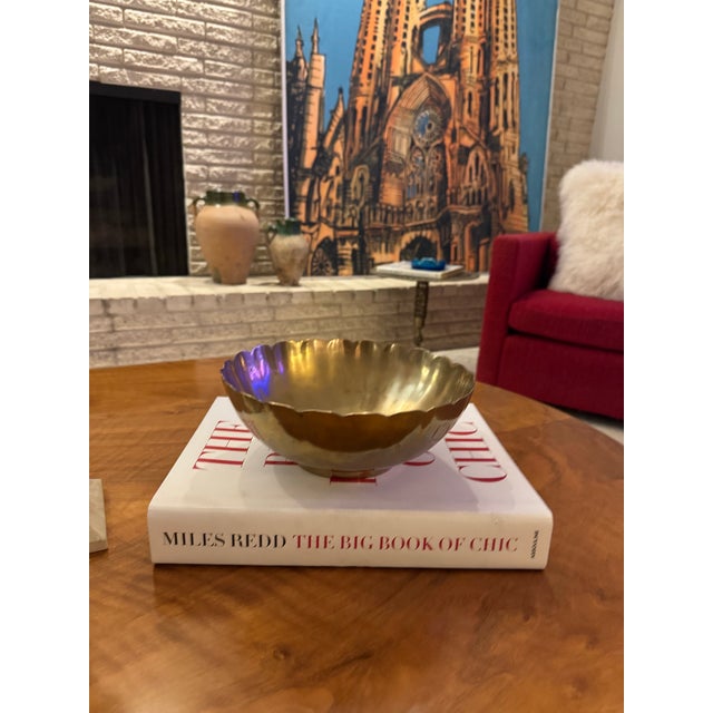 Vintage Hollywood Regency Scalloped Solid Brass Bowl, Italian Style, 9 3/4” For Sale - Image 10 of 10