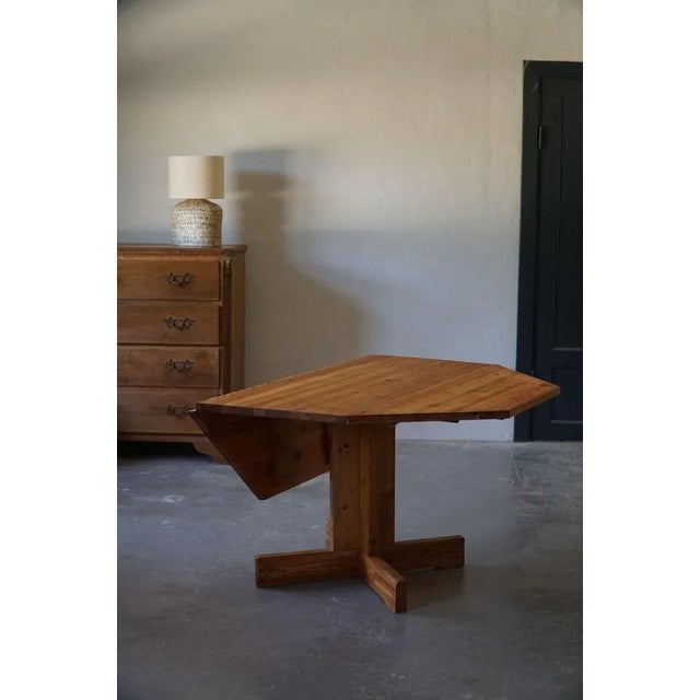 Mid-Century Swedish Asymmetrical Folding Flip Table in Pine, 1950s For Sale - Image 4 of 16