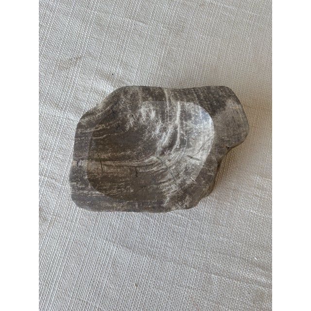 2020s Hand-Carved Petrified Teak Bowl / Organic Rustic Decorative Vessel For Sale - Image 5 of 10