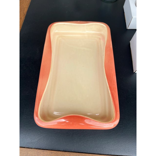 Red Wing Pottery. Orange Rectangle pinched ceramic bowl with ivory center . This bowl can be used as a Planter, Bonsai...