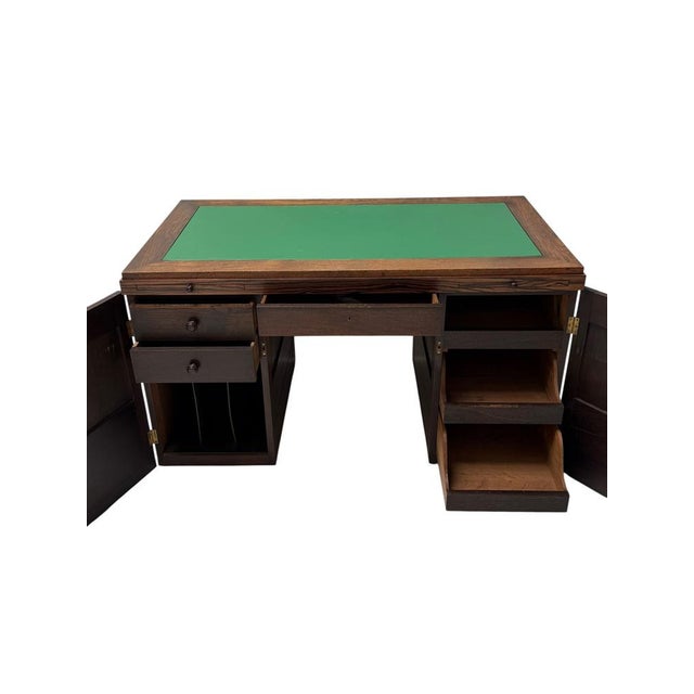 Brown Art Deco Modernist Desk and Armchair in Oak, 1920s, Set of 2 For Sale - Image 8 of 18