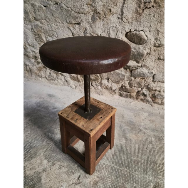 Antique Industrial French Adjustable Oak Workshop Stool, 1930s For Sale - Image 6 of 18