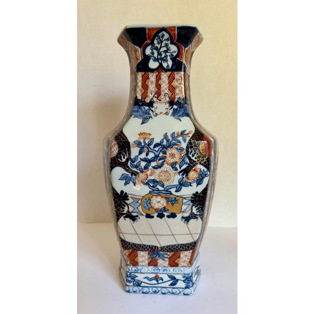 Blue Antique Japanese Imari Porcelain Hexagonal Baluster Vase For Sale - Image 8 of 12