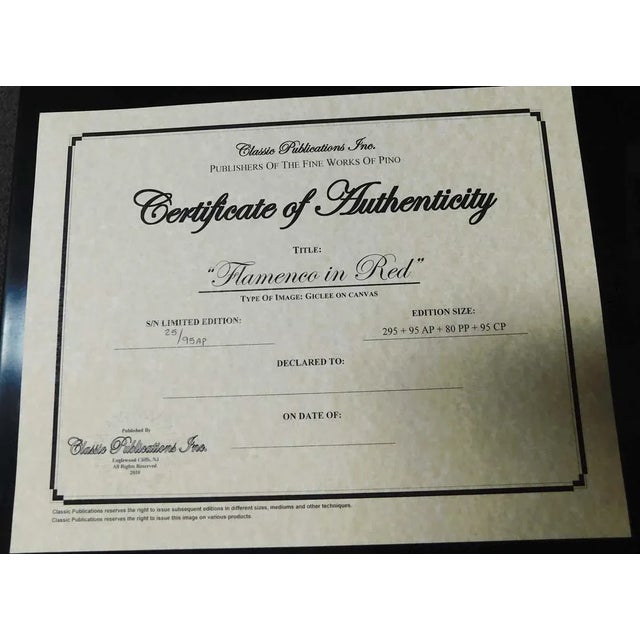 Pino "Flamenco in Red" Hand Signed & Embellished Custom Framed For Sale - Image 4 of 8